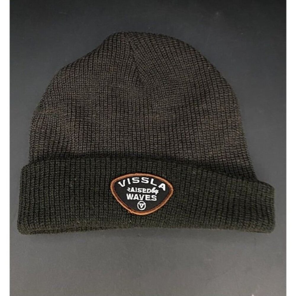 Vissla Solid Sets Eco Beanie Men’s One Size Dark Grey Black Knit Logo Patch